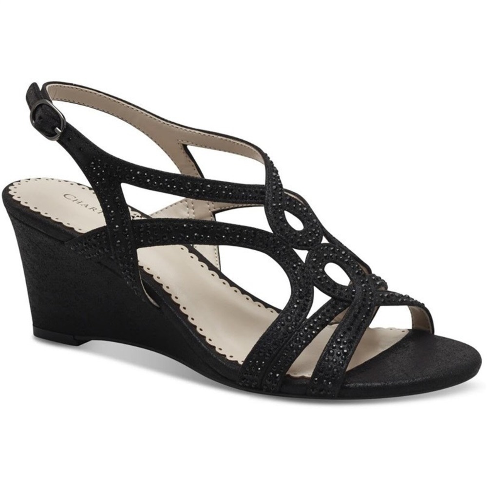 NWOT Charter Club 10 Kelsah Metallic Embellished Wedges Black 132181